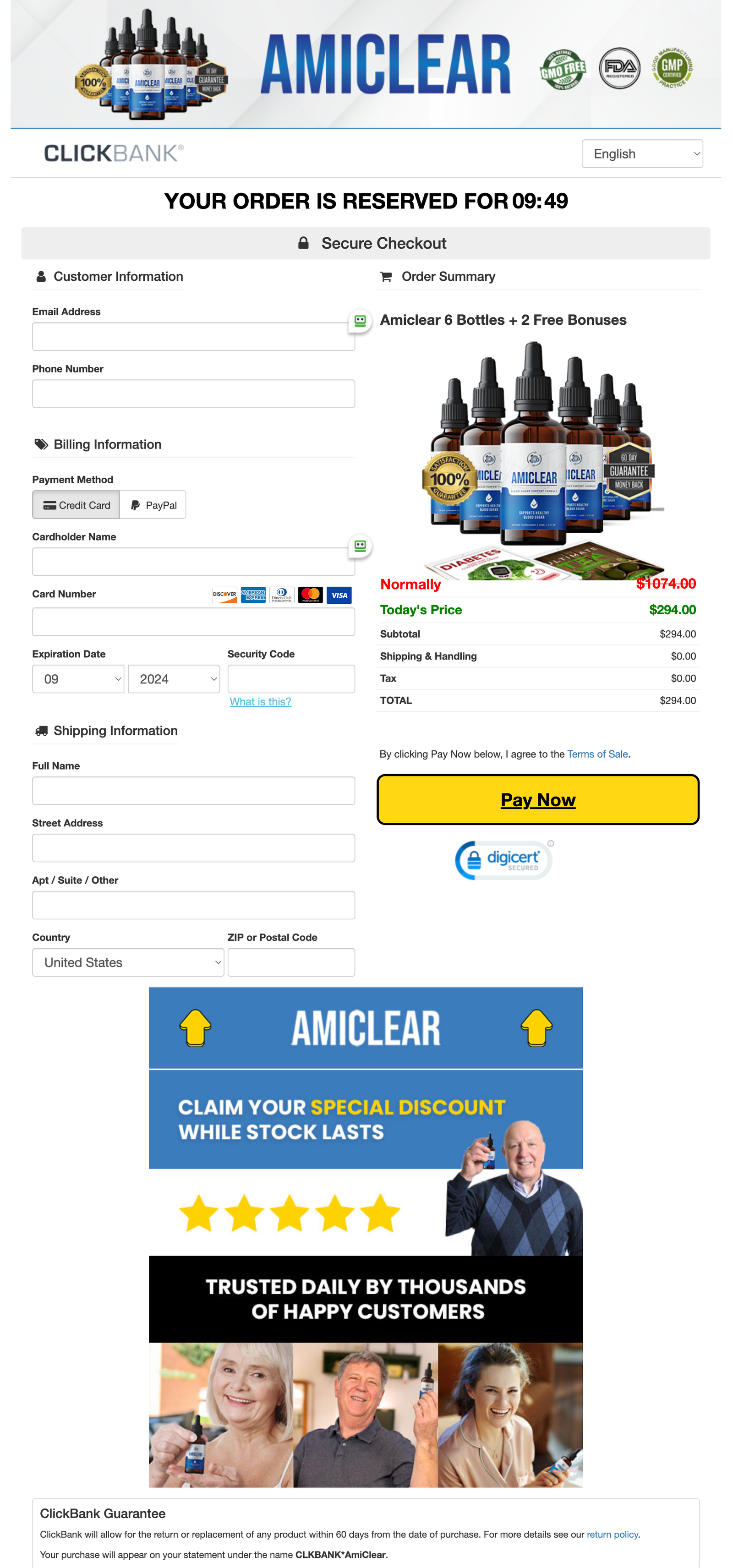 Amiclear Official Website Secure Order Page